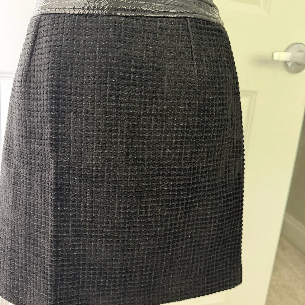 Maje Black Textured Mini Skirt with Faux Leather Trim like new condition 36
